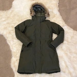 Army Green North Face Down Parka with detachable fur hood